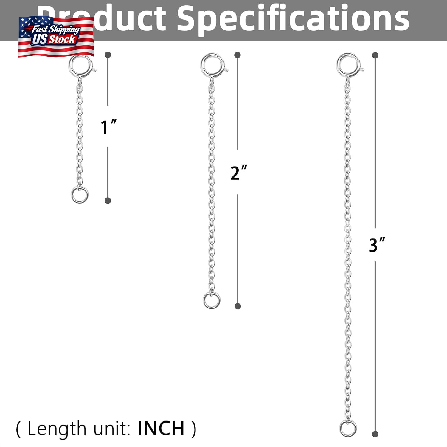 3 Pcs 925 Sterling Silver Necklace Extender Silver Chain Extenders for Necklaces