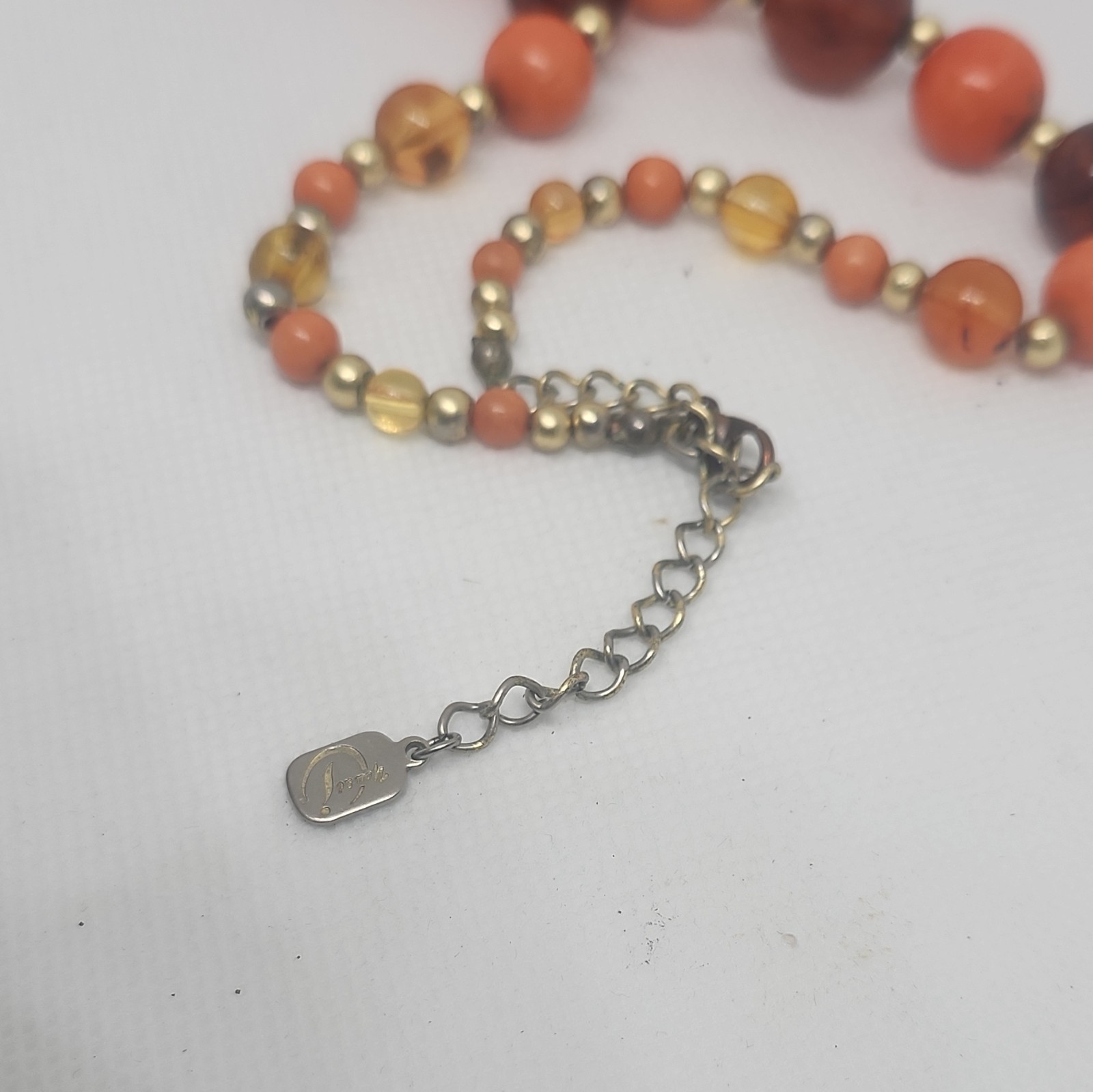 Vtg You&I Orange Brown Glass Beaded Necklace Adjustable Lobster Clasp Signed