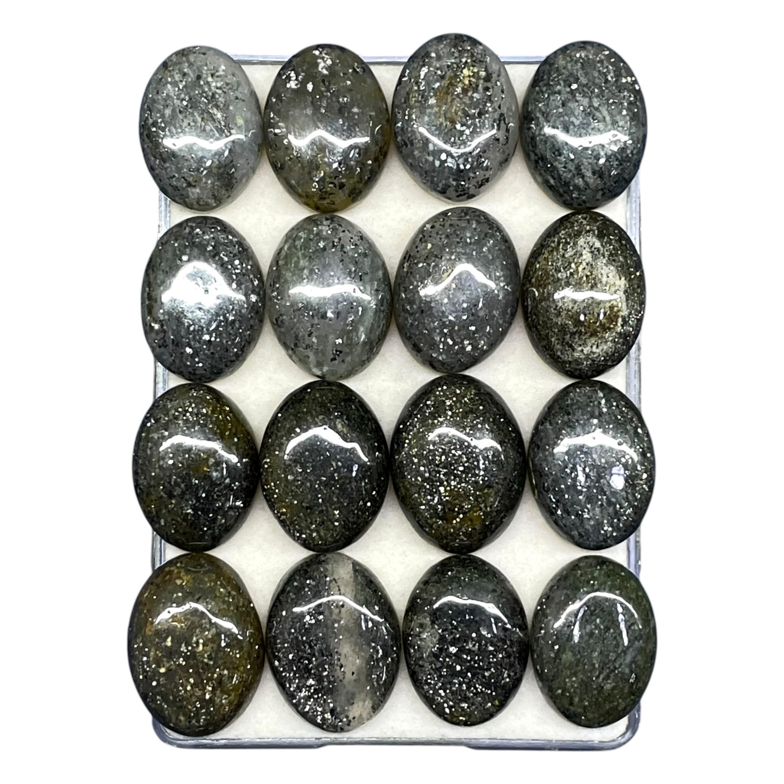 16 Pcs Natural Black Sunstone 20-21mm Loose Cabochon Sparkling Glitter Gemstones