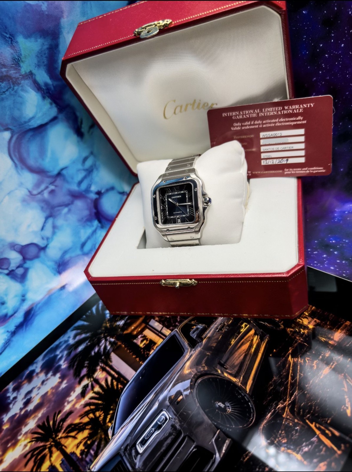 Cartier Santos de Cartier WSSA0013 Large Steel Blue Dial Box Papers 2019