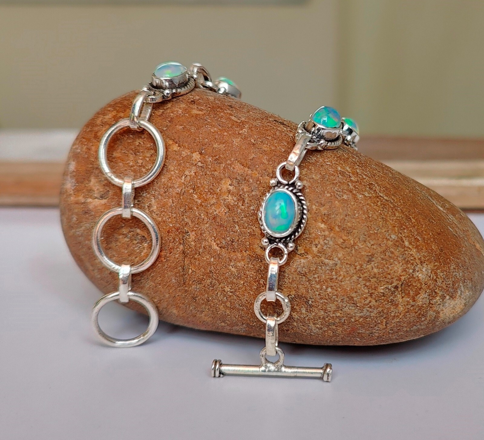 Opal Rainbow Gemstone Bracelet 925 Sterling Silver Beautiful Adjustable PG317