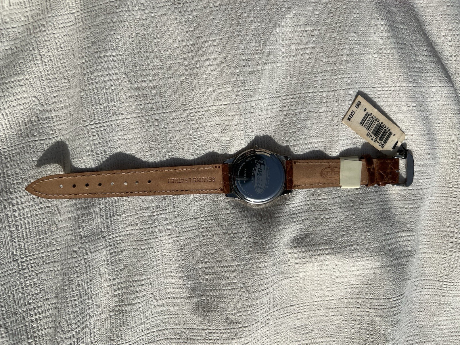 1990’s Vintage Fossil Unisex Quartz Analog Watch White Dial Brown Leather w/Tin