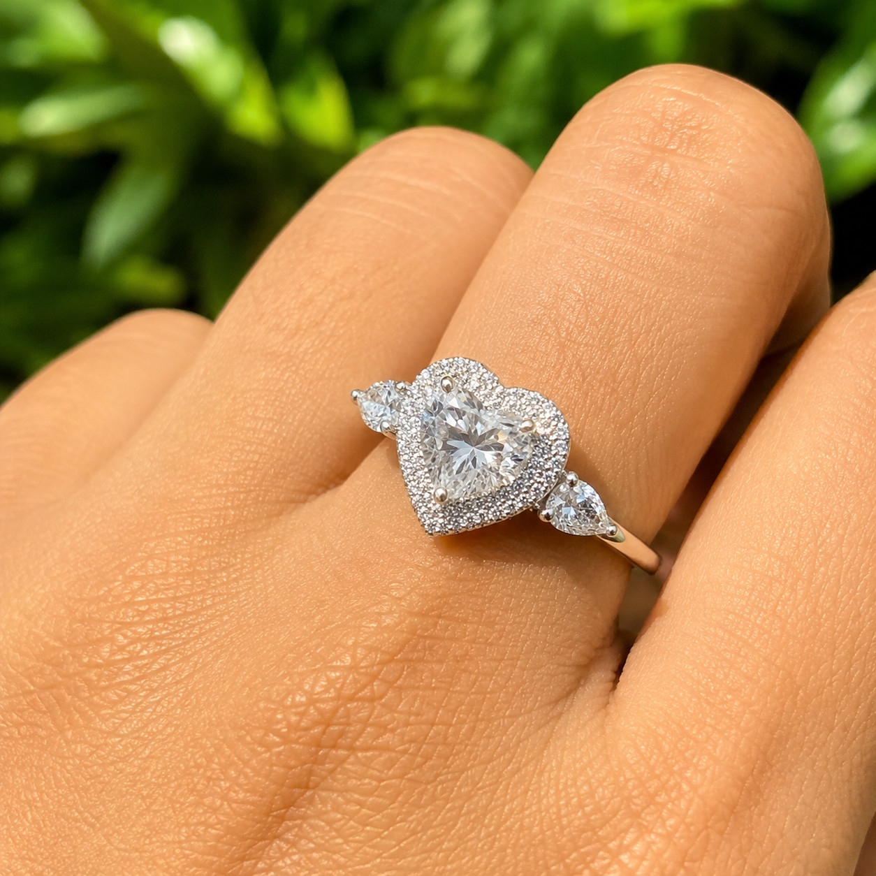 3Ct Heart Lab Created Diamond Halo Engagement Ring 14K White Gold Plated Silver
