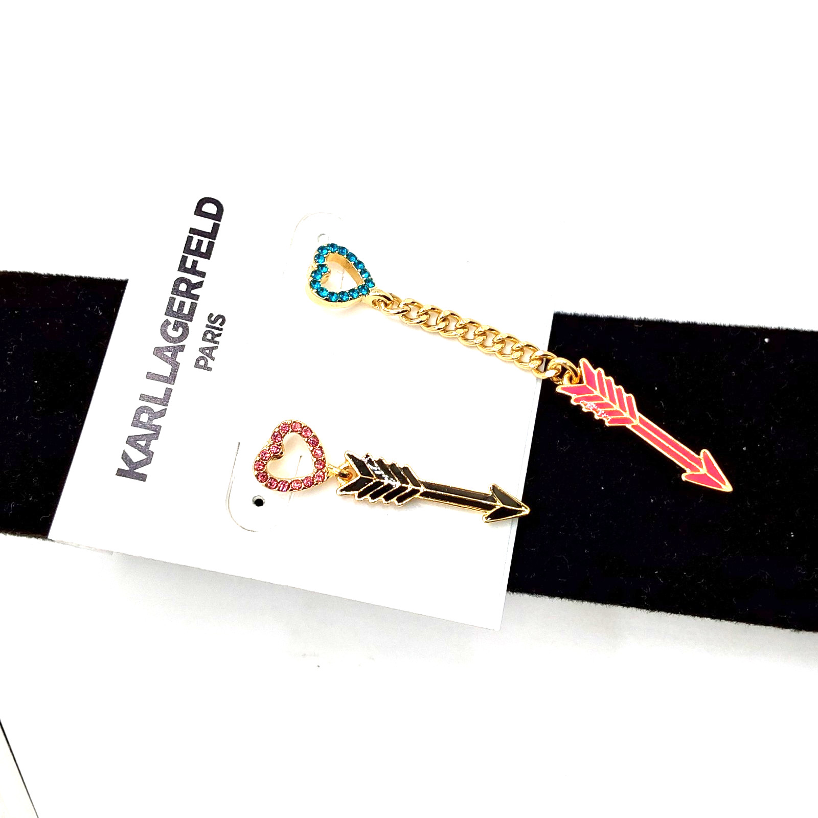 Karl Lagerfeld Paris Asymmetrical Heart & Arrow Dangling Crystal Paved Earrings