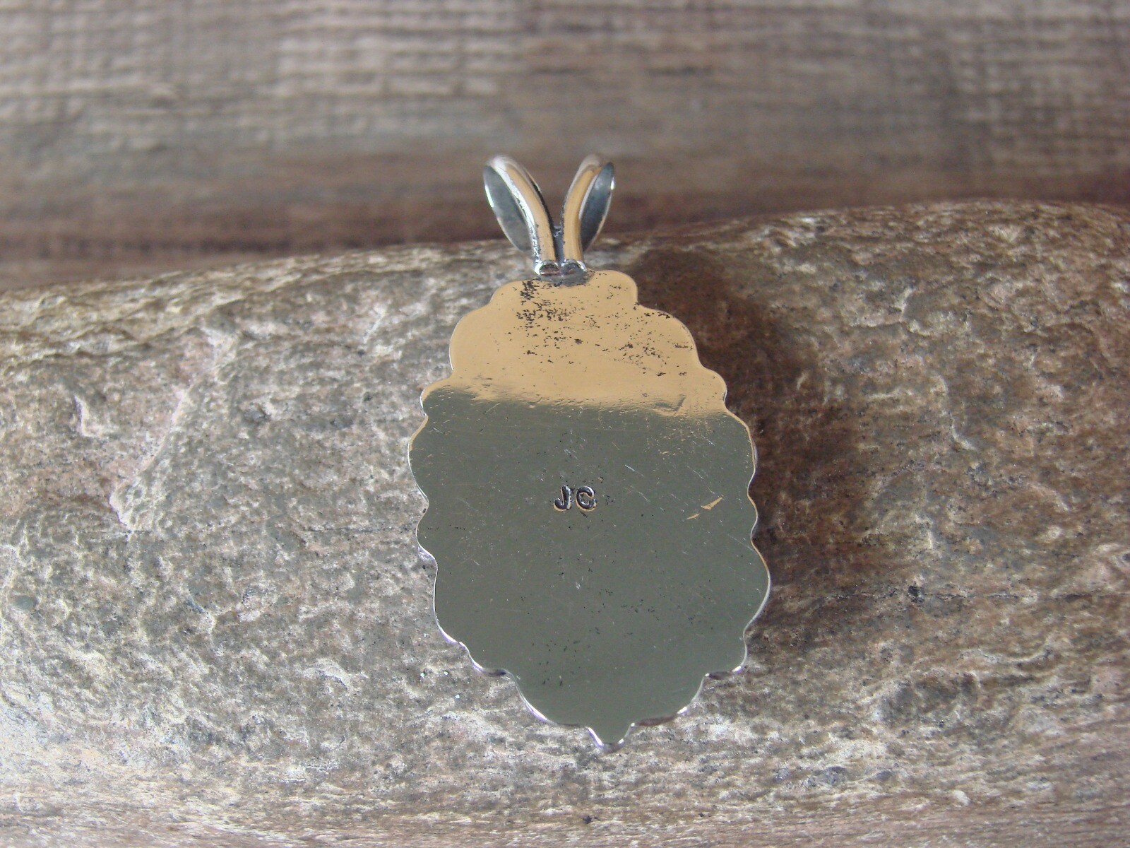 Navajo Indian Nickel Silver Turquoise Pendant Signed Jackie Cleveland