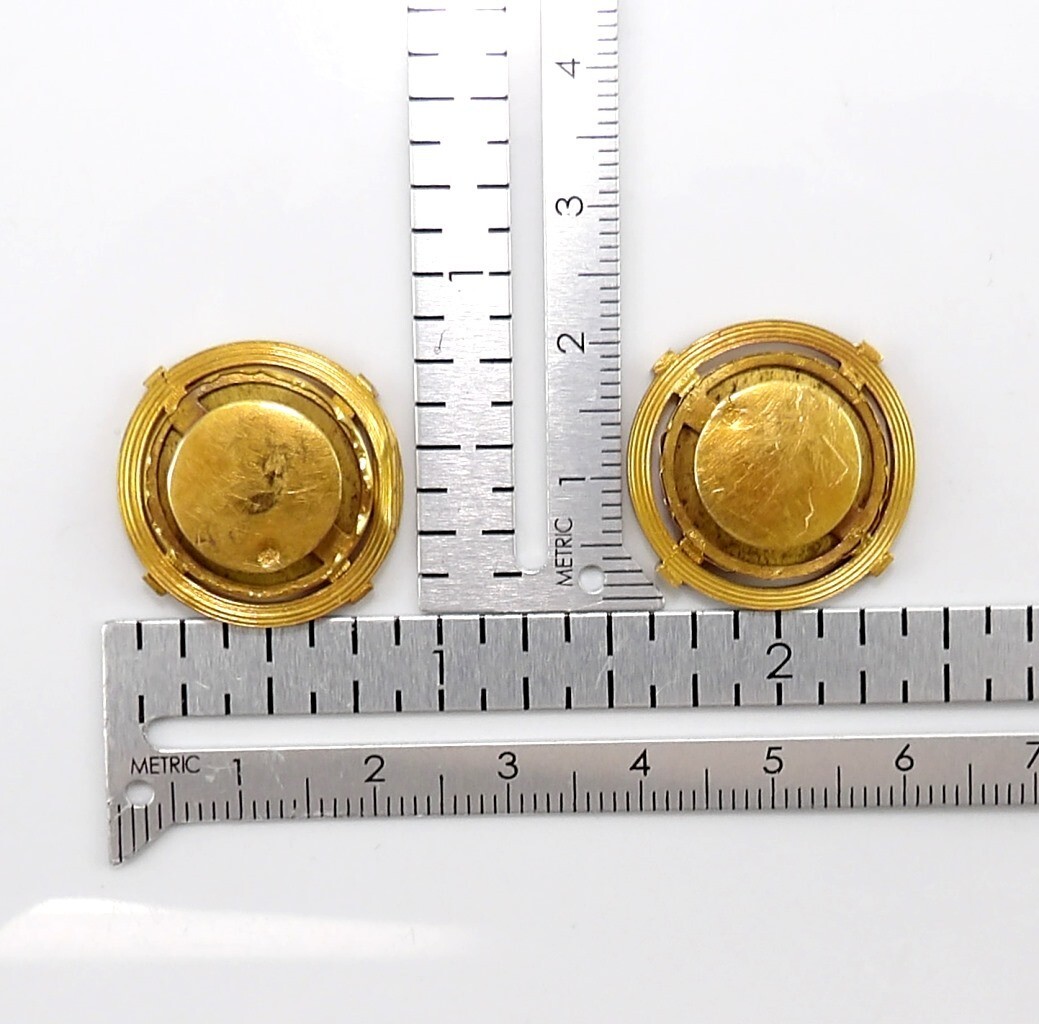 VTG Pietra Dura 18K Yellow Gold Shirt Blouse Button Studs/Earrings LNG2