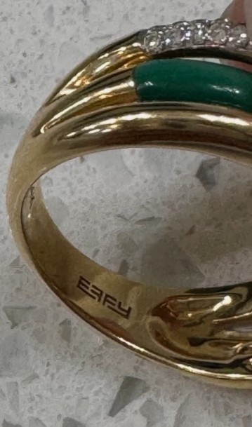 Effy 14K yellow gold diamond & green Malachite crossover ring size 7 NEW