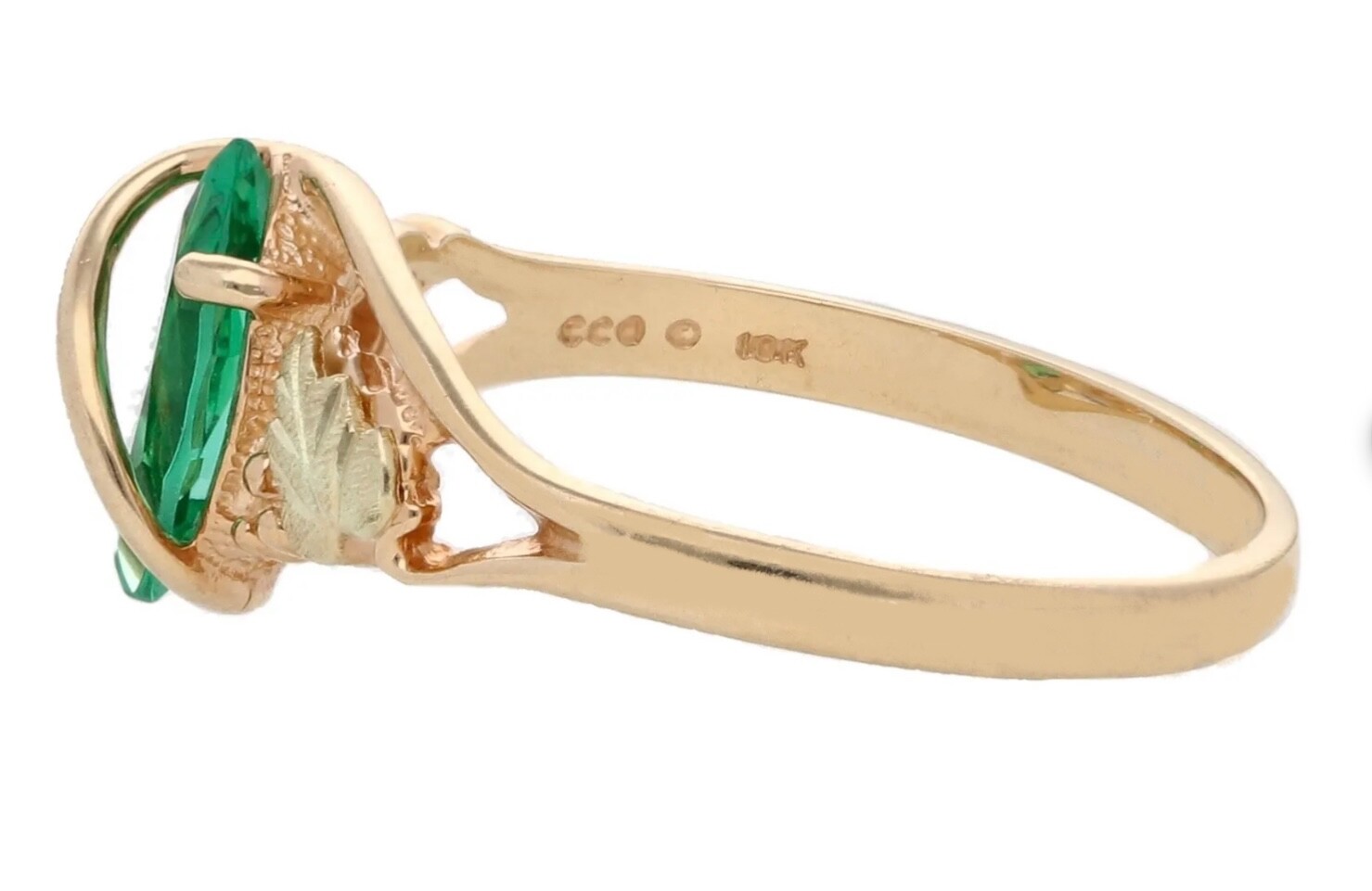 Black Hills Gold 10k Marquise Lab Created Emerald Leaves Ring Size 7