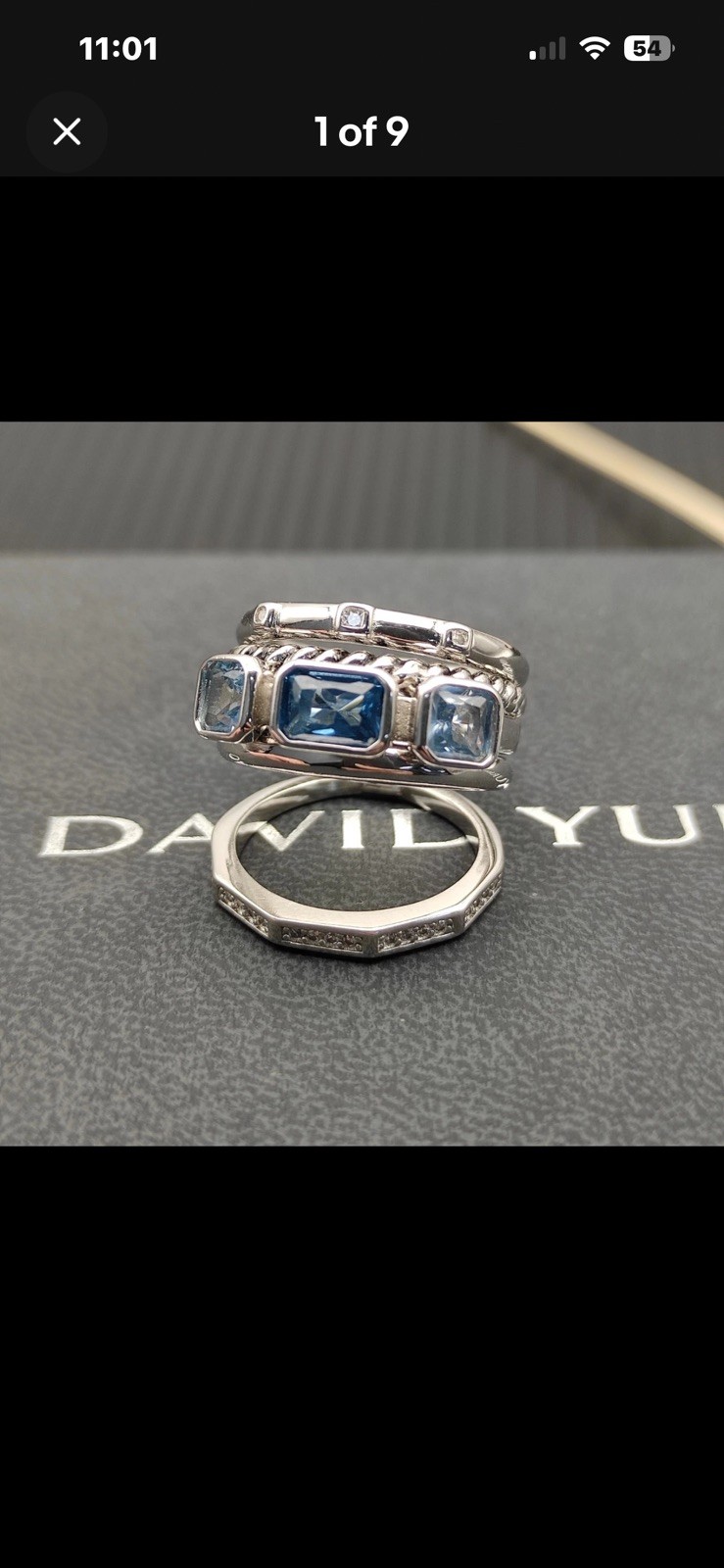 DAVID YURMAN 925 Sterling Silver Blue Topaz Cable Stack Ring size 8