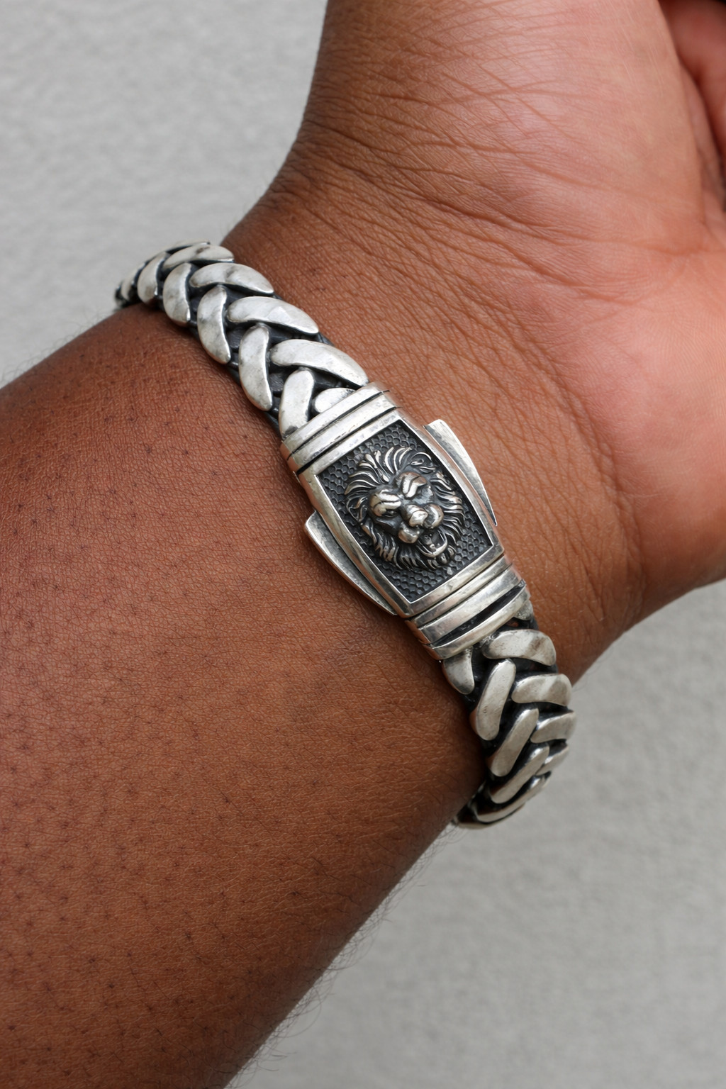 Mens Custom 10mm Wheat Link Bracelet W. Custom Lion Clasp Real 925 Silver