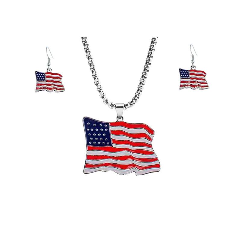 American Flag Earrings Independence Day Necklace July 4th Copper Jewelry Set