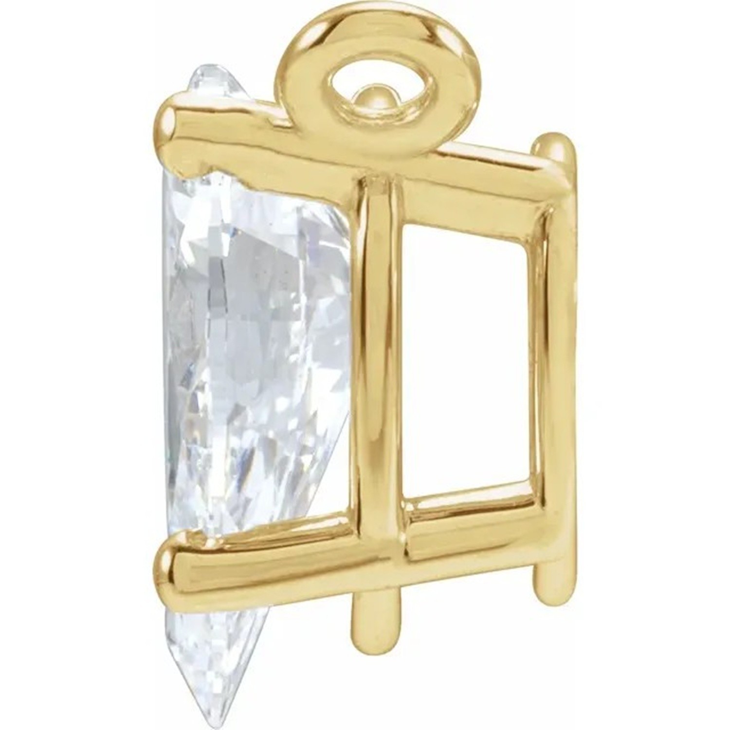 Necklace Center Mounting Solid 14K Yellow Gold Pear Cut 4 Prong Basket Setting
