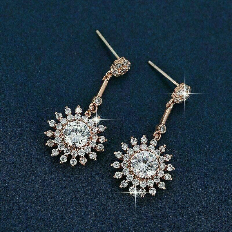14K Rose Gold Plated In 2.40Ct Round Cut Simulated Diamond Drop Women’s Earring