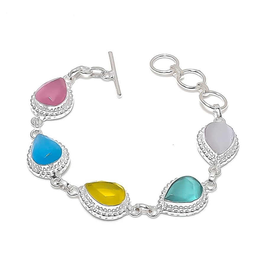Multi Color Monalisa Gemstone 925 Sterling Silver Jewelry Bracelet Size 7-8″