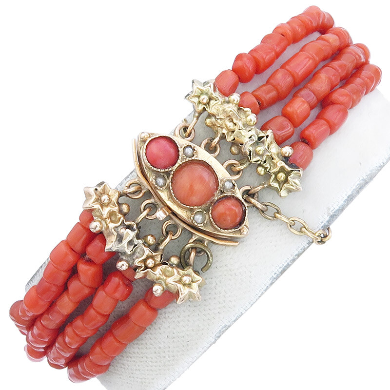 Bracelet Four Row Coral Gold Antique