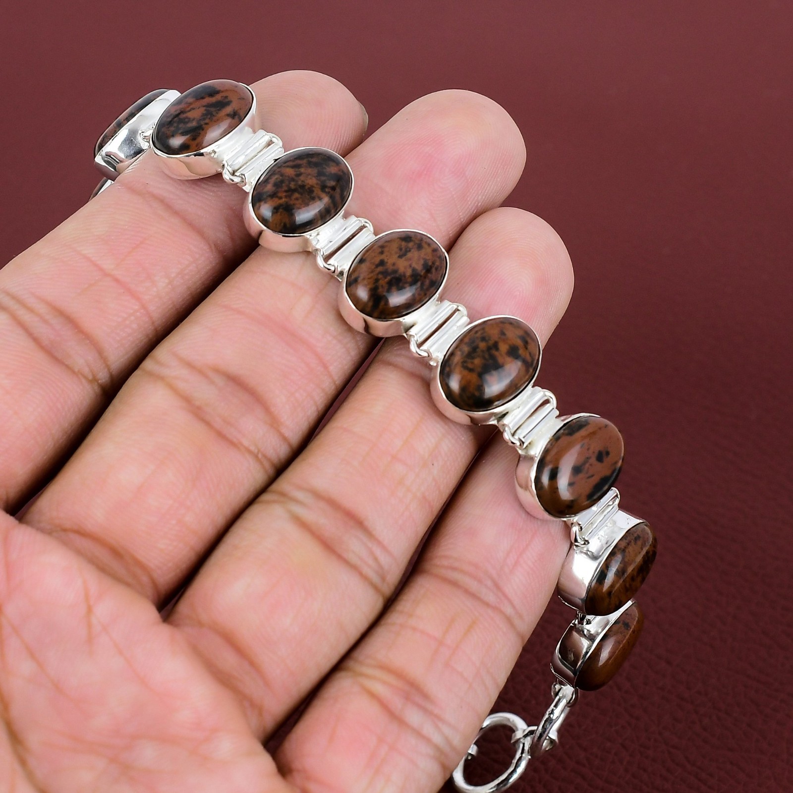 Mahogany Obsidian Bracelet Adjustable Chain Bracelet 925 Sterling Silver Jewelry