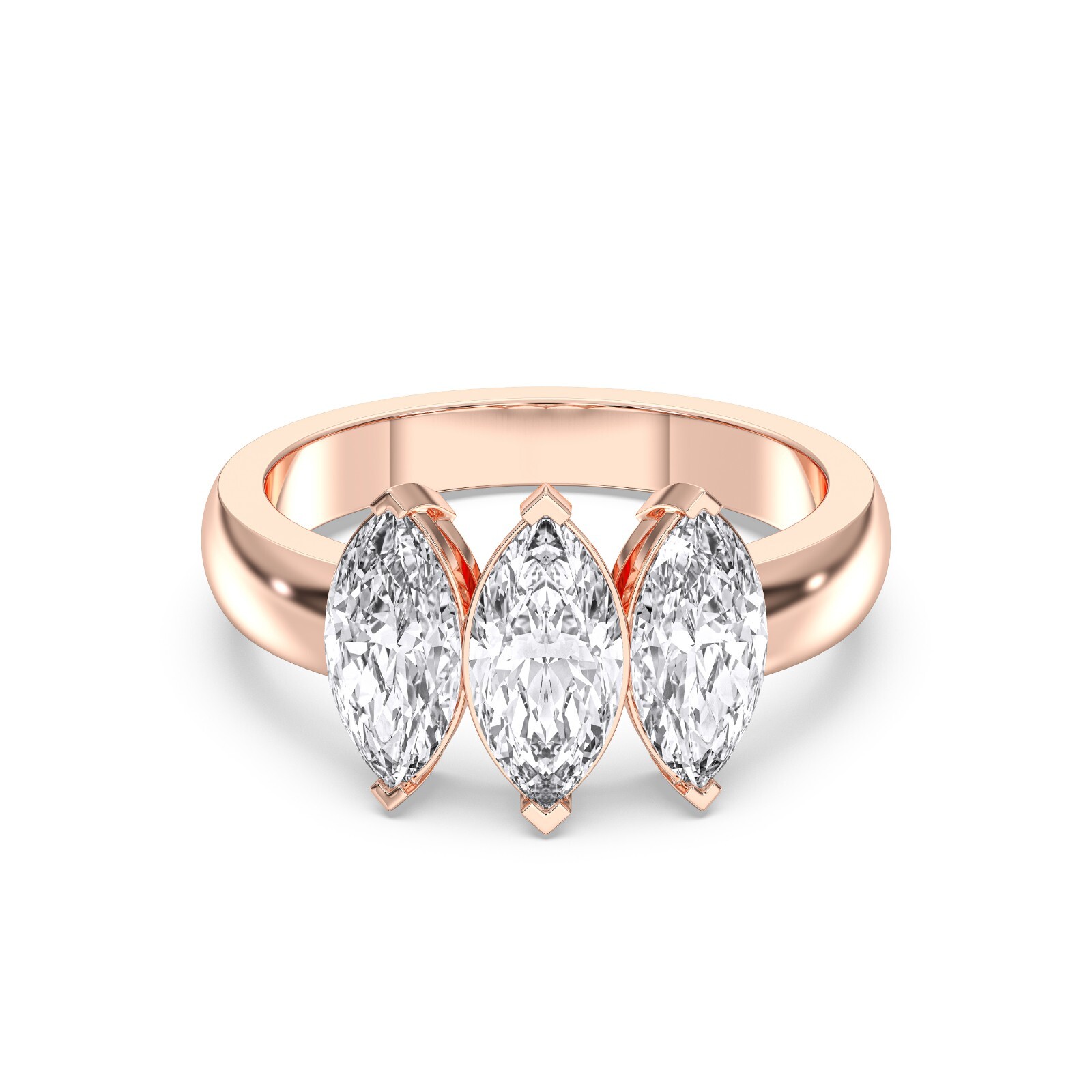 2.25 Ct Marquise Cut Moissanite Stone 3 Stone Engagement Ring in Silver For Her