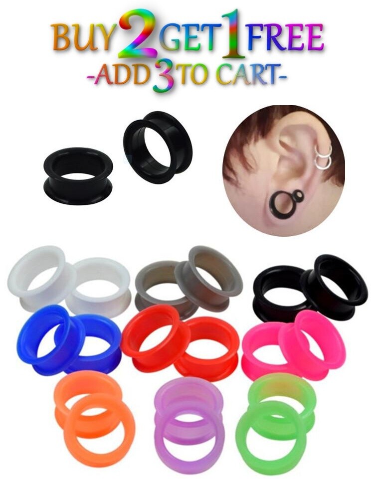 Pair 12g-50mm PINK SILICONE FLAT FLARE TUNNELS Double Gauges Thin Flesh 1012