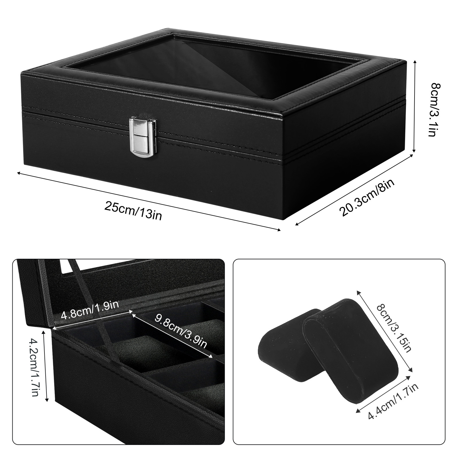 10 Slots Watch Box PU Leather Watch Case Storage Glass Lid Jewelry Display Case
