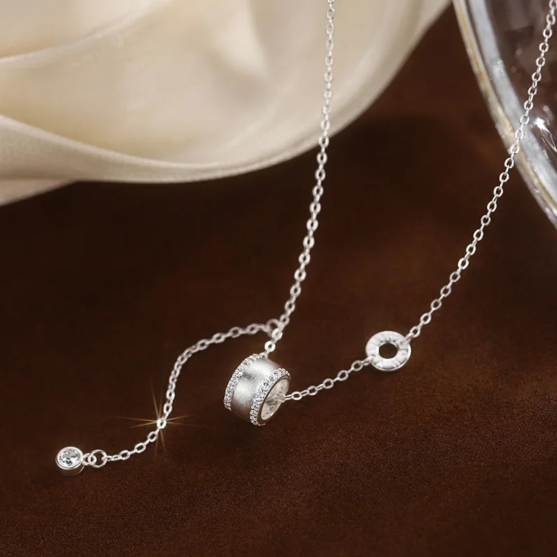 Silver Color Geometry Hollow Round Zircon Tassels Necklaces for Women Fashion Je