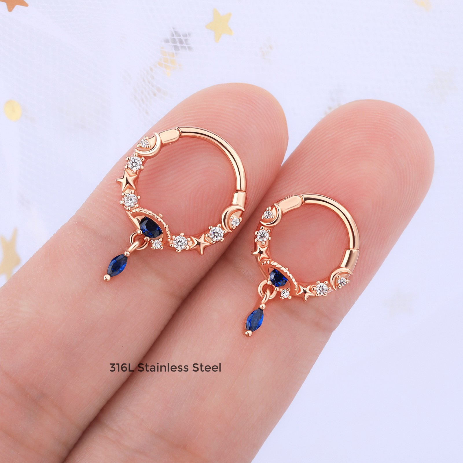CZ Rose Gold Septum Clicker 16G Helix Cartilage Lobe Daith Conch Tragus Piercing