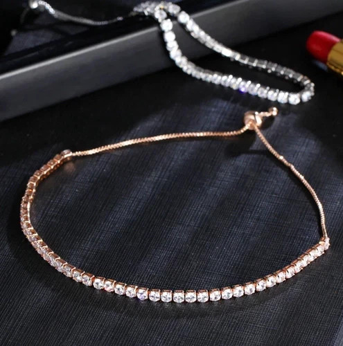 18K Rose Gold Plated Bolo Tennis Bracelet made Simulated Diamond Elegant Gift