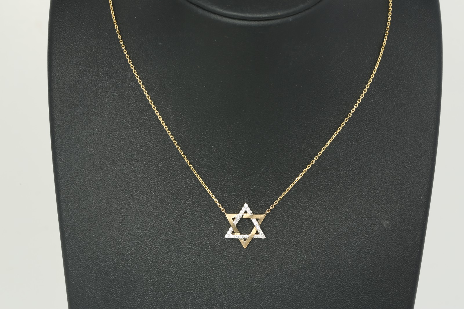 14K Yellow Gold Natural Diamond Star of David Pendant Necklace 18″