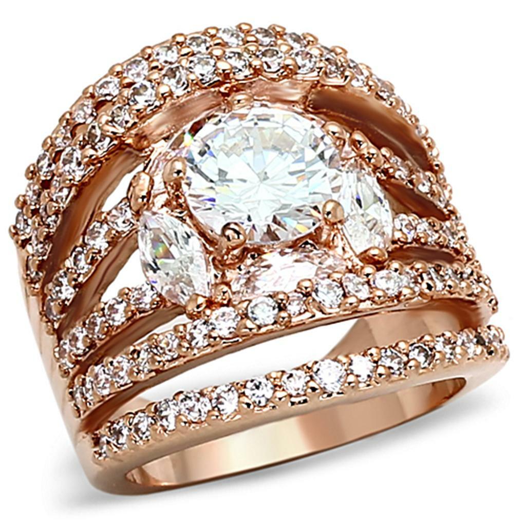 LOA879 – Rose Gold Brass Ring with AAA Grade CZ in Clear