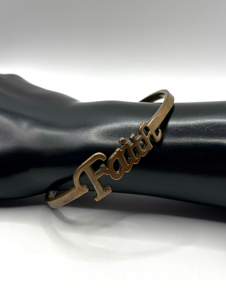 FAITH Word Script Name Bronze Metal Bangle Bracelet 8 Inch