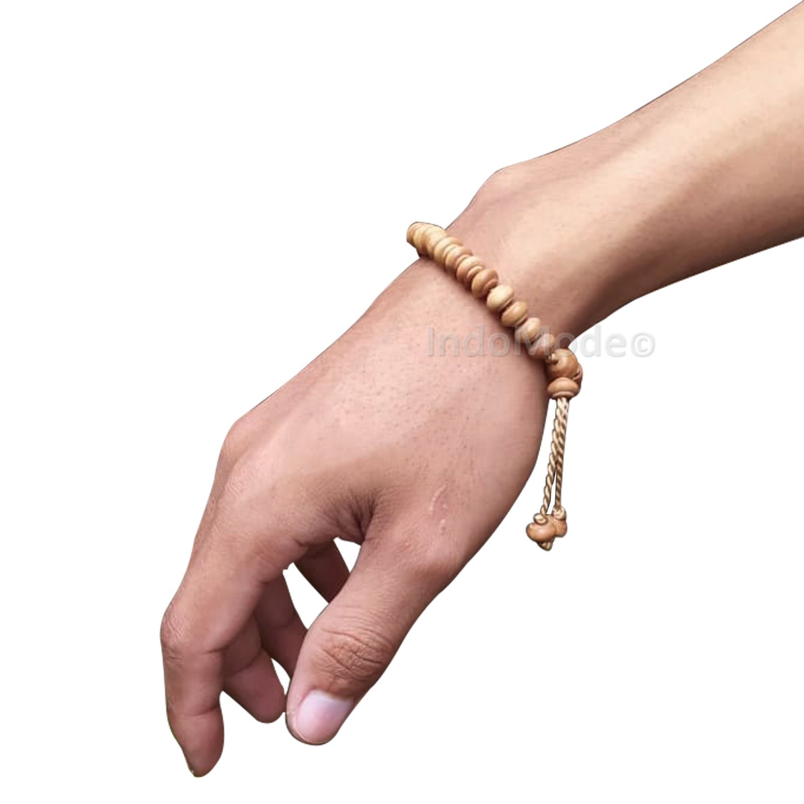 Small Handmade Adjustable Contoured-Bead Sandalwood Prayer Bead Tasbih Bracelet