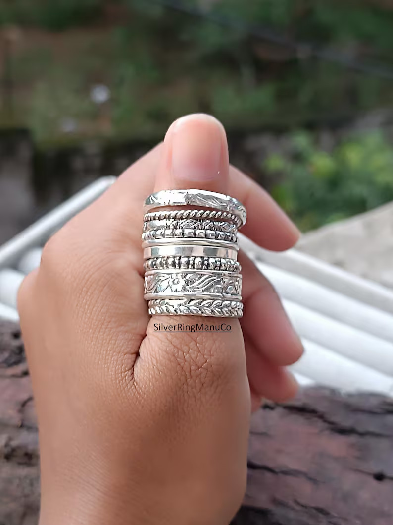925 Sterling Silver, Stacking Rings, 8 Set Singles In range of finishe All size