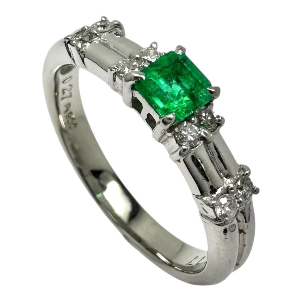 US 7.4 Emerald 0.27ct diamond Total 0.17ct Ring Pt900Platinum 5.4g Women