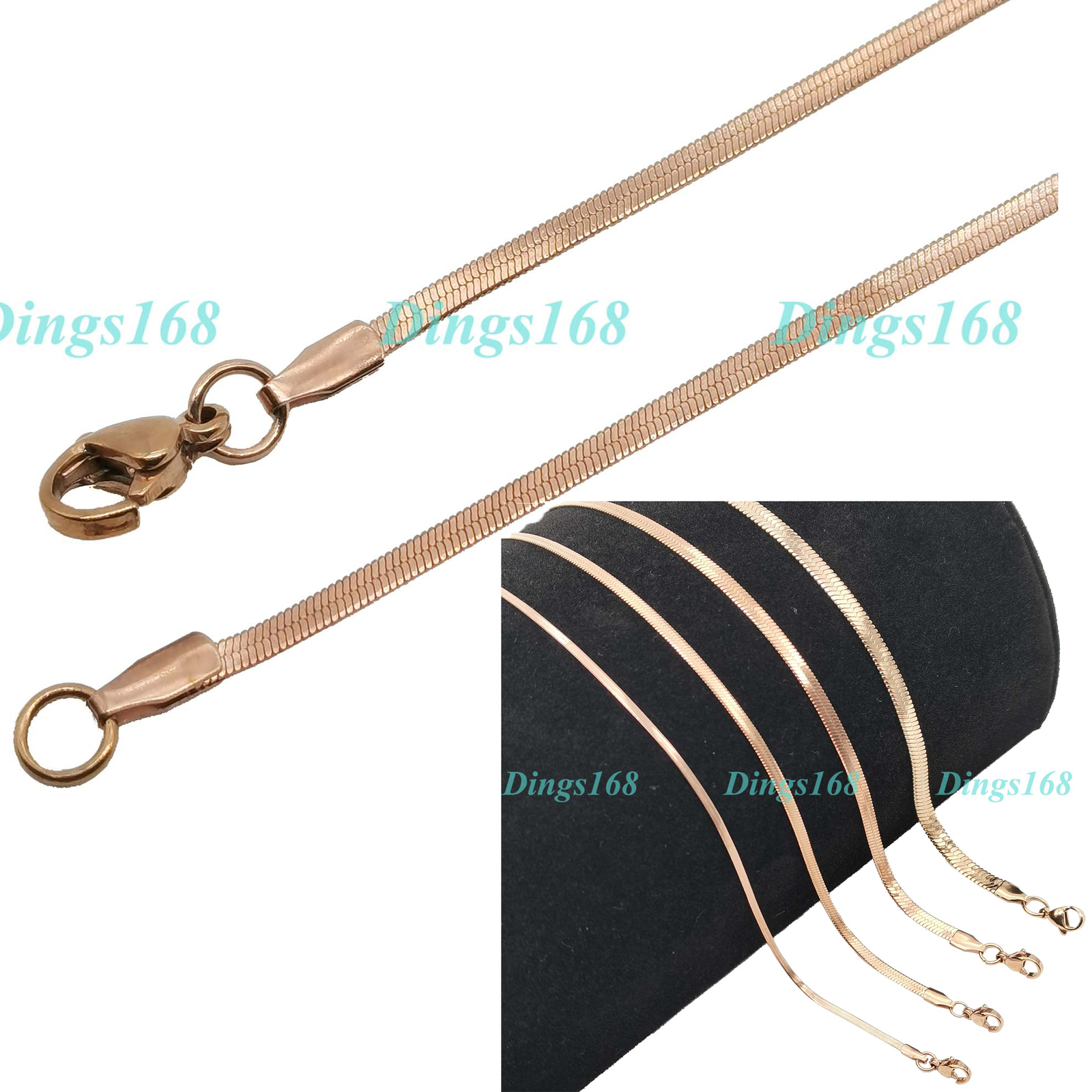 Genuine 18K Rose Gold Filled 16-24 inch Italian Flat Snake Chain Necklace P764_R