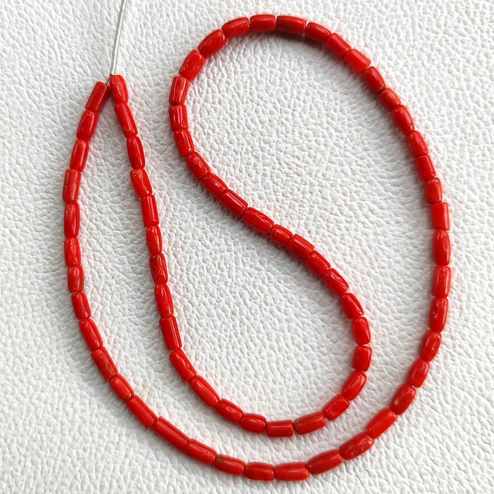 Italian Red Coral Gems 6-7mm Smooth Tube Pipe Spacer Beads 16″ Strand Jewelry