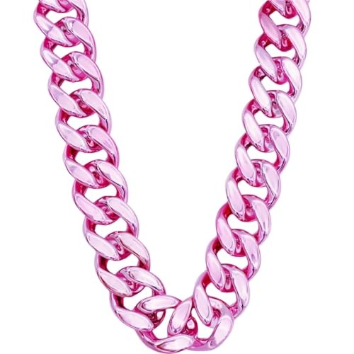 Plastic Hip Hop Chain Necklace, 80s 90s Costume Accessory, Men’s 40 inch Pink