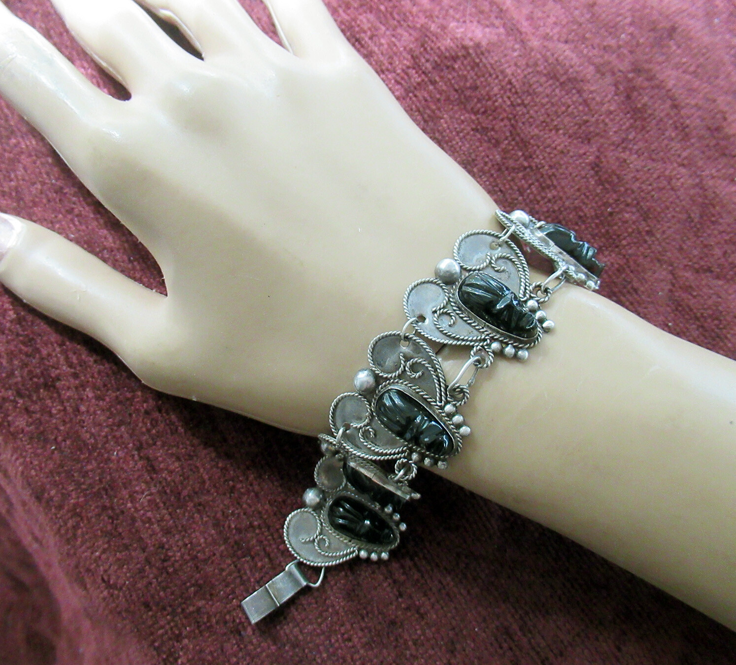 VINTAGE MEXICO STERLING BRACELET – 6 1/4 INCH WRIST, 1 INCH WIDE