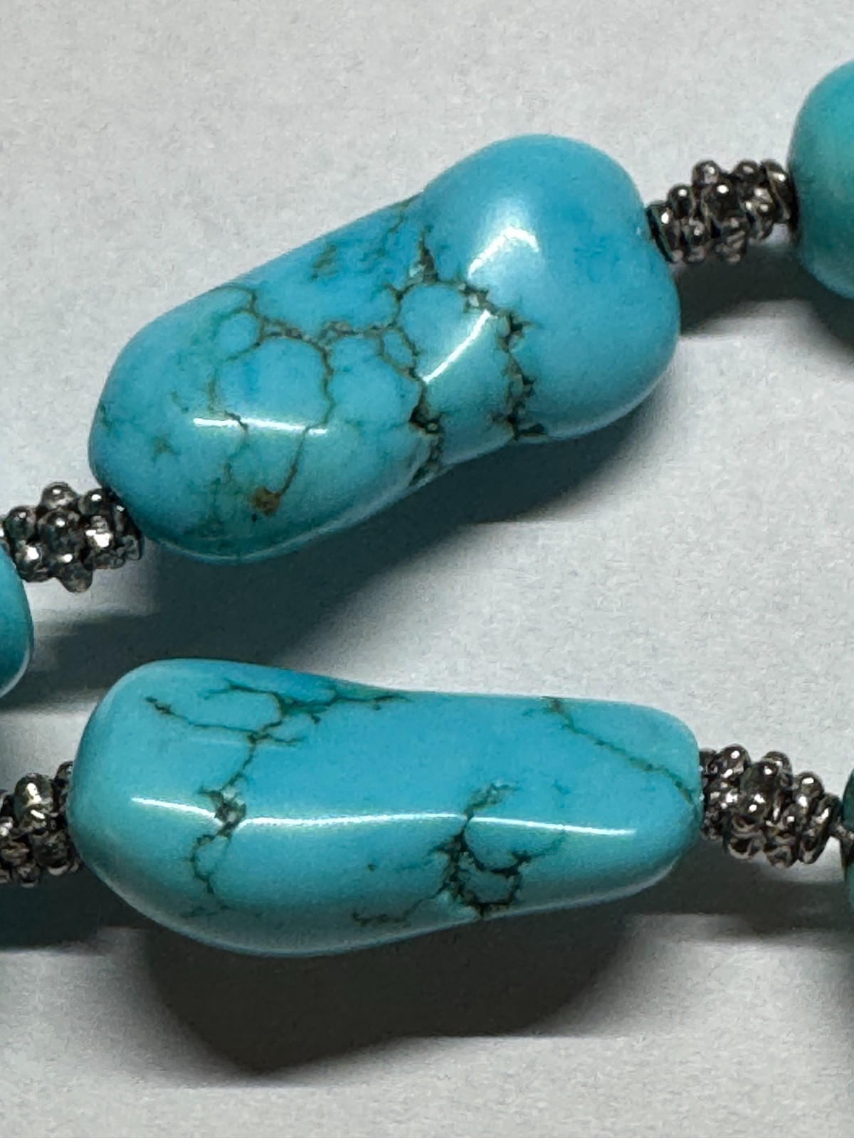 Chunky Blue Turquoise Look Nugget Necklace 20″ 925 Clasp 130g 19 Stones