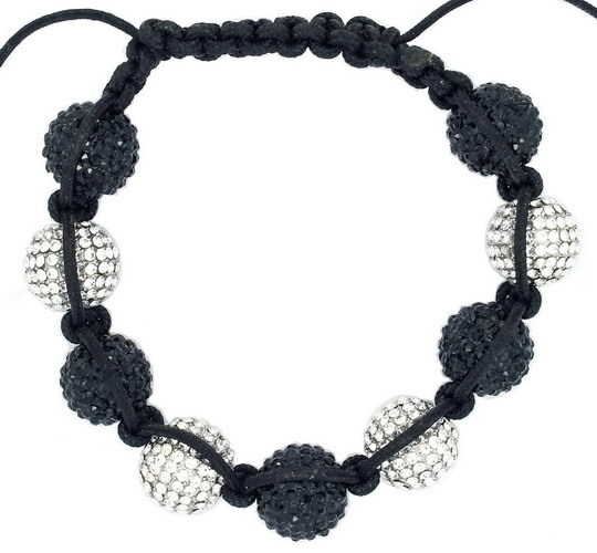 Shamballa-Style Bracelet w/ 9 Alternate B&W Crystal Disco Balls (approx 15mm)