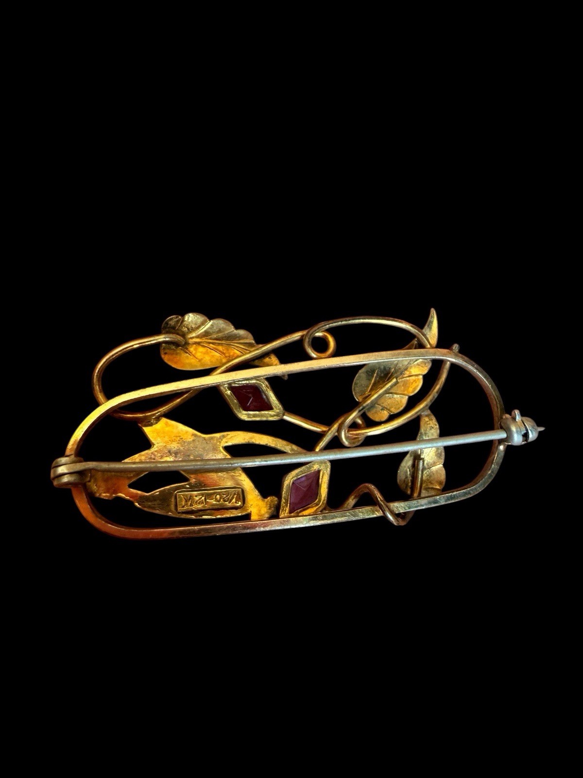 Older Gold Filled Floral Brooch With Purple Stone Accents