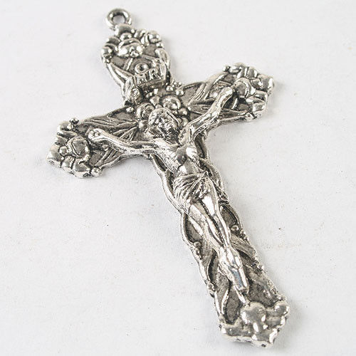 LARGE CROSS CRUCIFIX JESUS pendant 925 STERLING SILVER 22″ FIGARO 2MM chain men