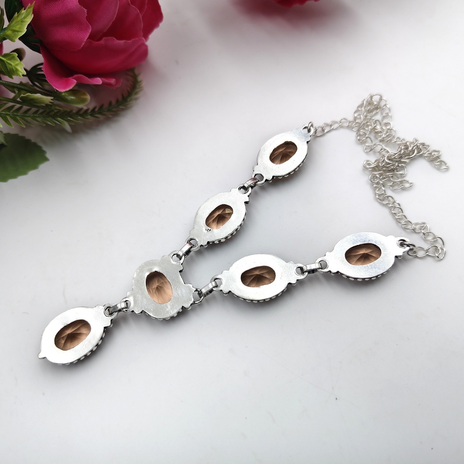 Peach Morganite Gemstone Handmade 925 Sterling Silver Jewelry Necklace Sz-17-18″