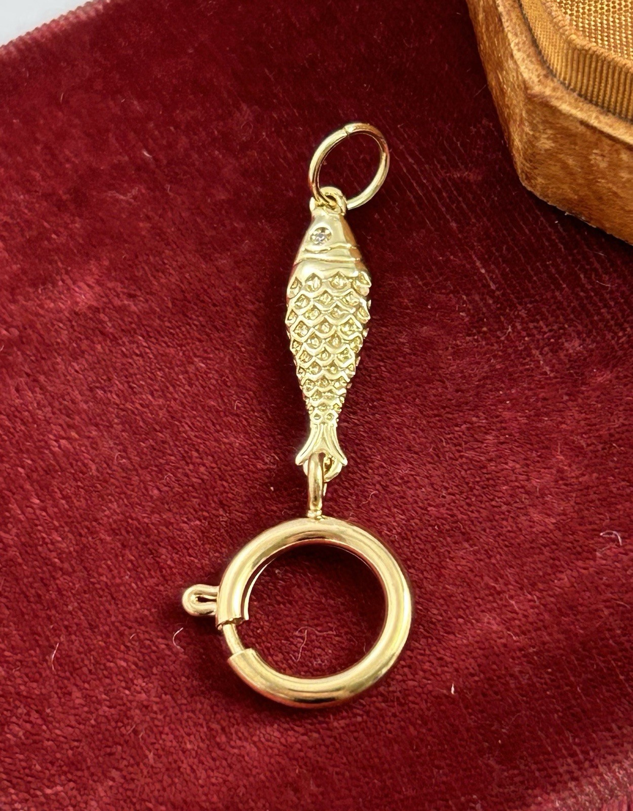 Fish Charm Holder Spring Ring Clasp Nautical Pendant Gold Plated Jewelry