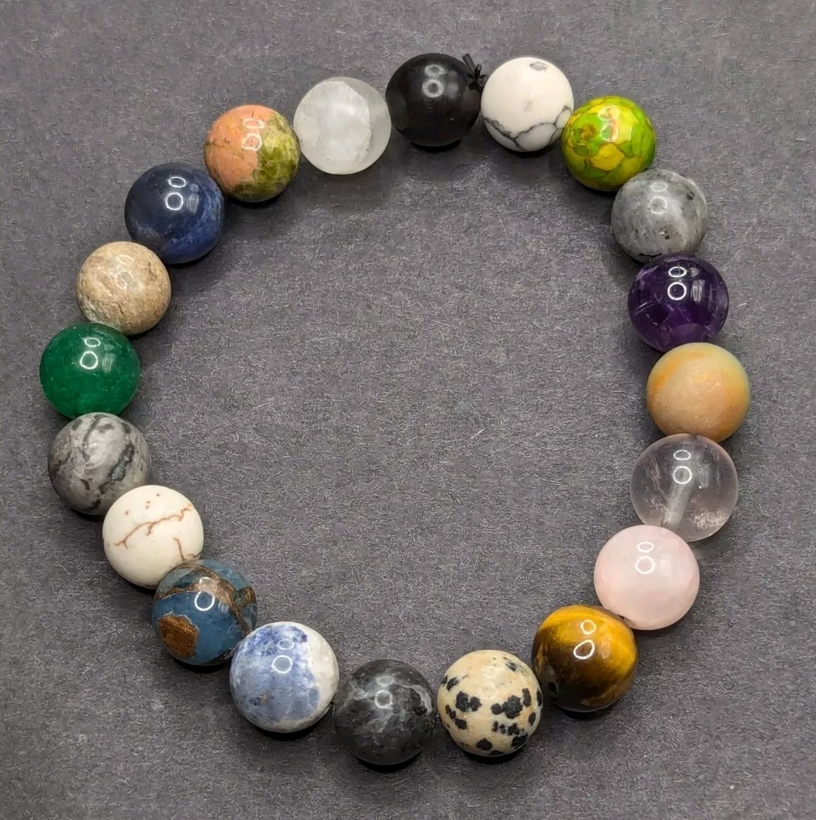Women’s Stylish Mixed Gemstone 10mm Beaded Stretch Bracelet (17cm) S/M Wrist