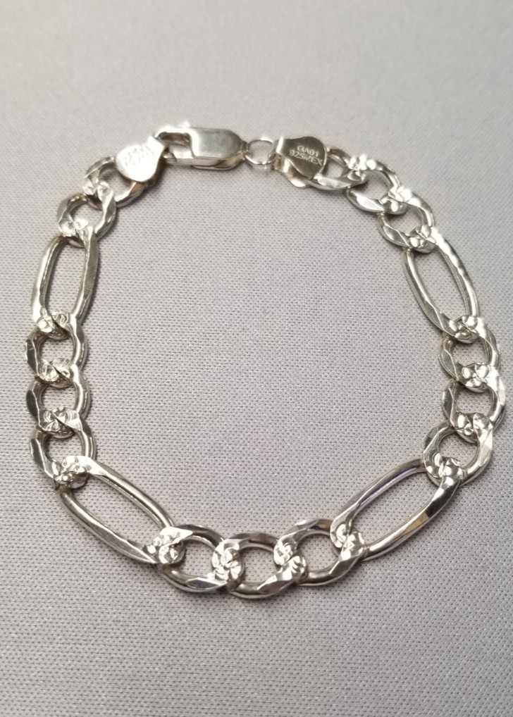 Sterling Silver 15.2g Textured 9mm Cuban Chain Bracelet 8.5″