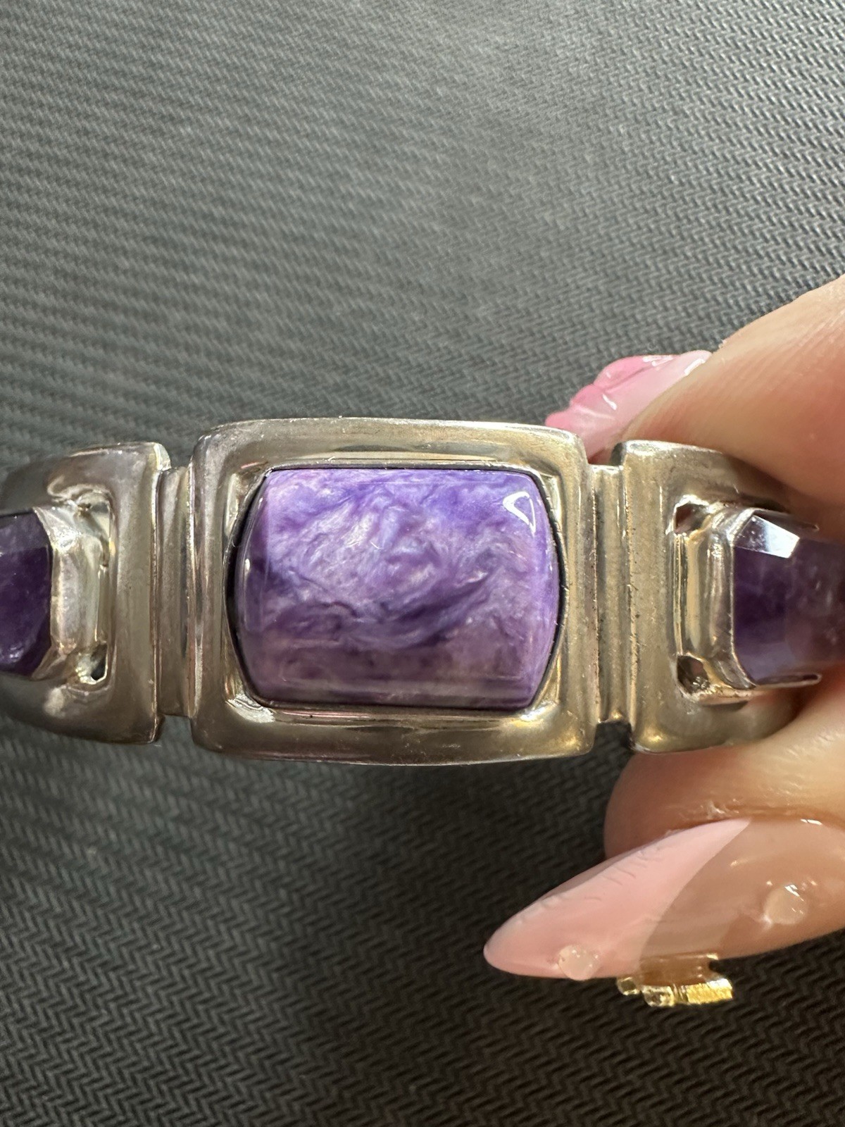 DTR Jay King Sterling Charoite Purple Amethyst Gemstone Cuff Bracelet, 5.5 in