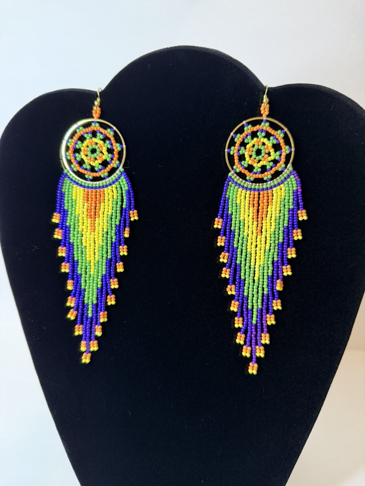 Southwestern, Indigenous Inspired Fringe Dream Catcher Beaded Earrings