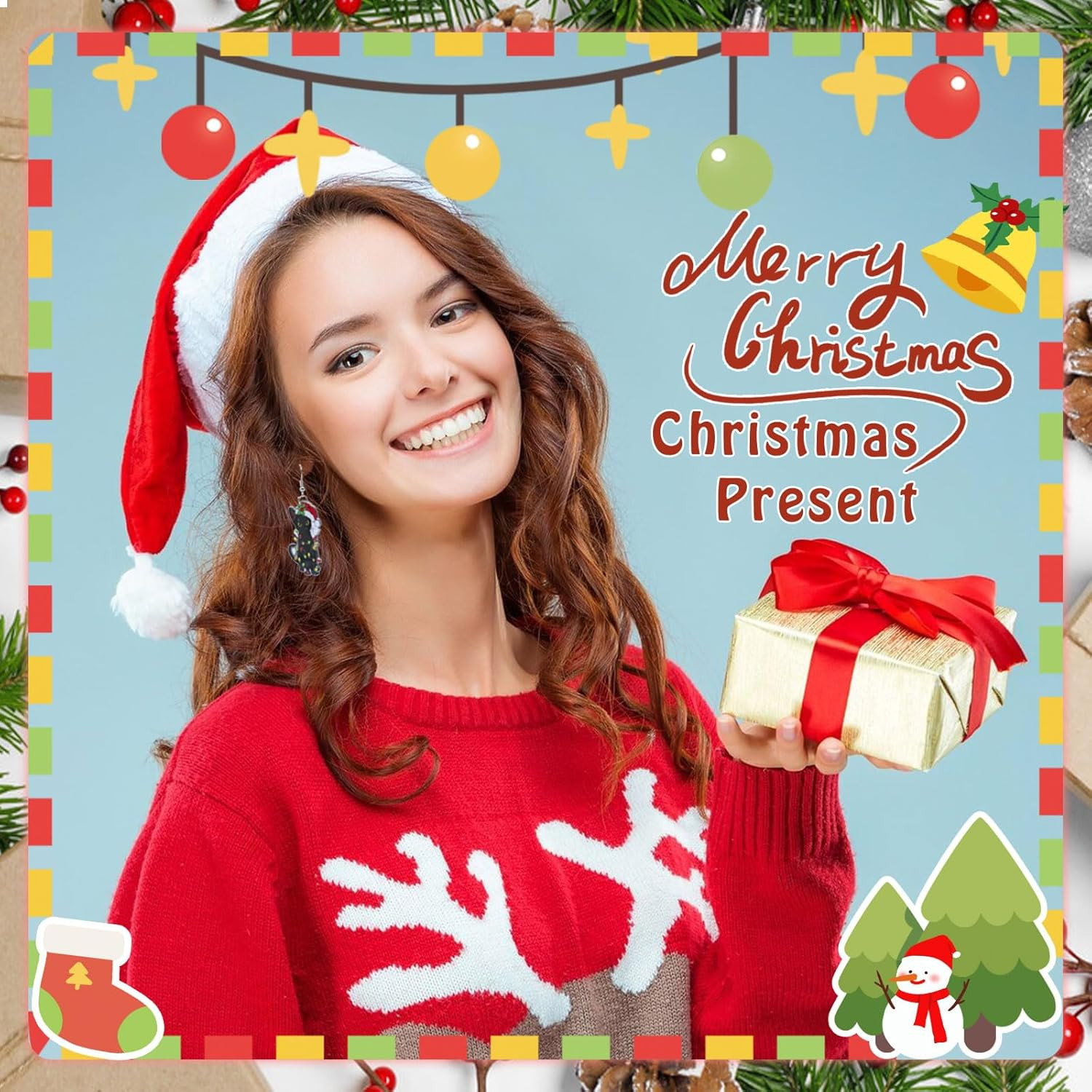 Pendientes Navidad Accesorios Mujer Colgantes Cascabel Gato Negro Calcetines