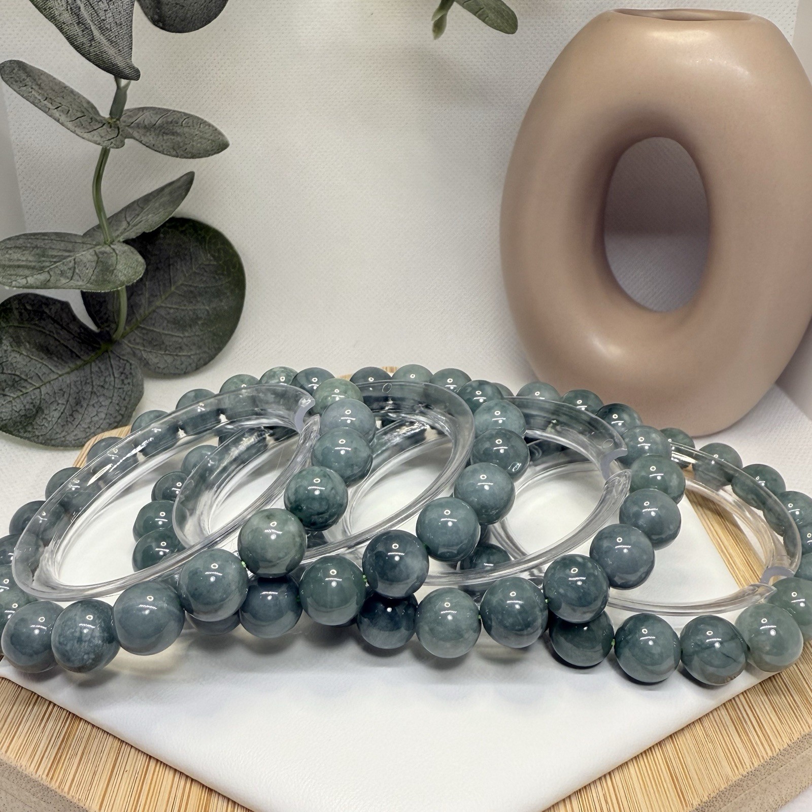 Blue Water Jadeite Bead Bracelet 10.2MM