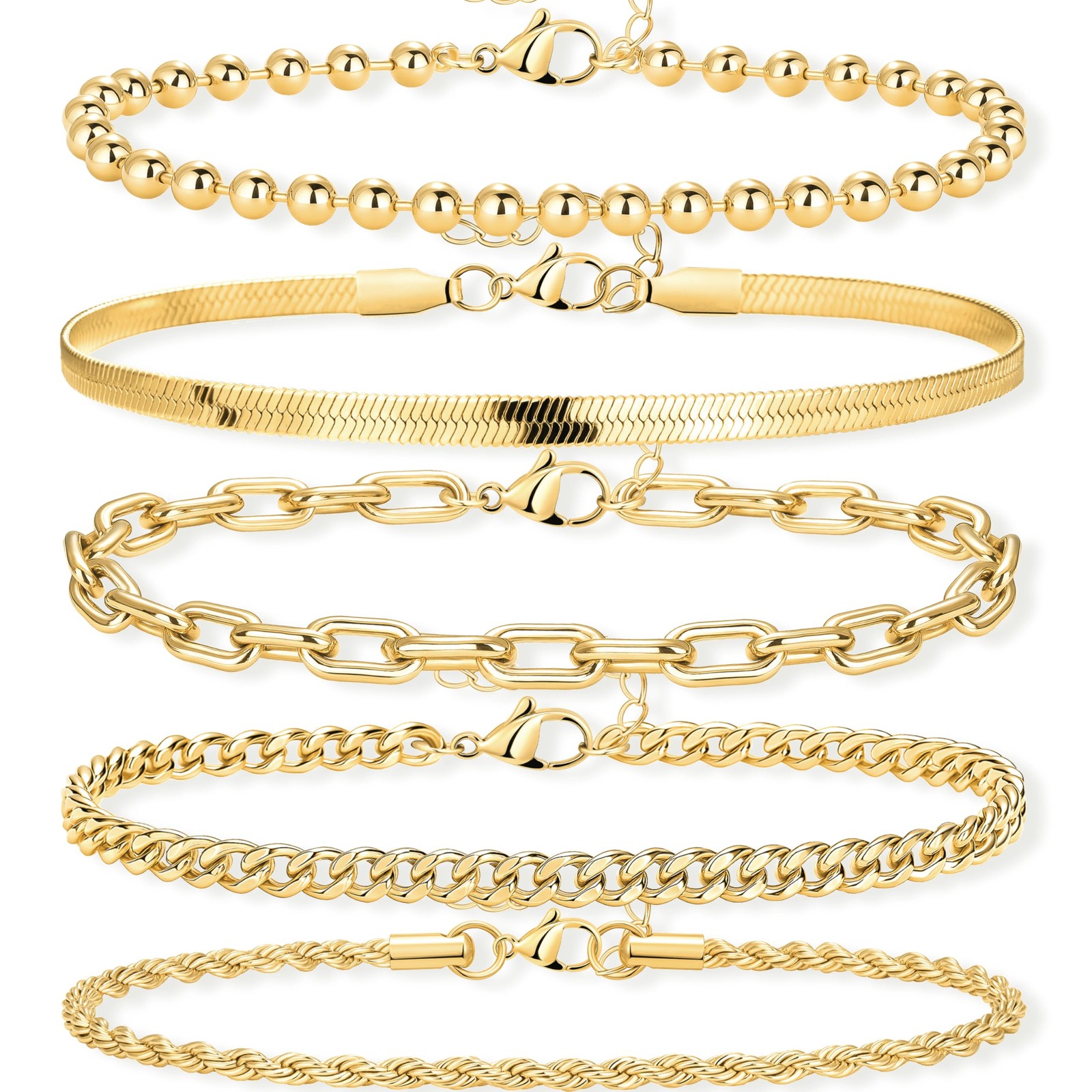 Gold Bracelets Set for Women Stack, Chunky Thick Bracelets Stack for Women Tr…