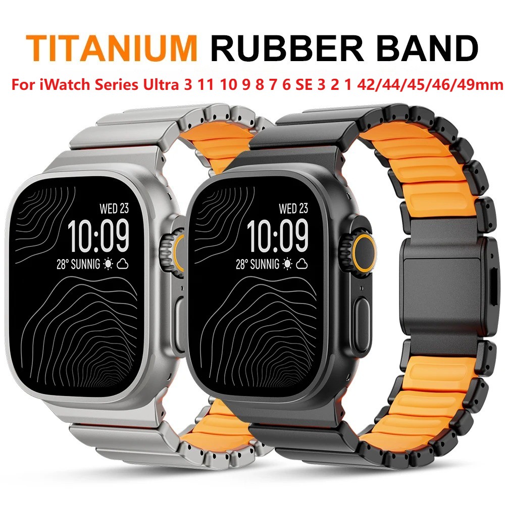 Magnetic Titanium Rubber Metal Band For Apple Watch Ultra3 49mm 11 10 9 8 7 6 SE